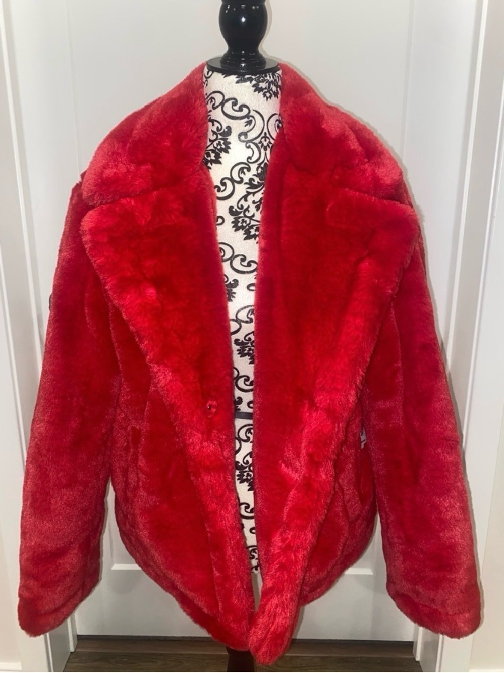 Liz Claiborne Vibrant Red Faux Fur Jacket